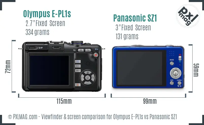 Olympus E-PL1s vs Panasonic SZ1 Screen and Viewfinder comparison
