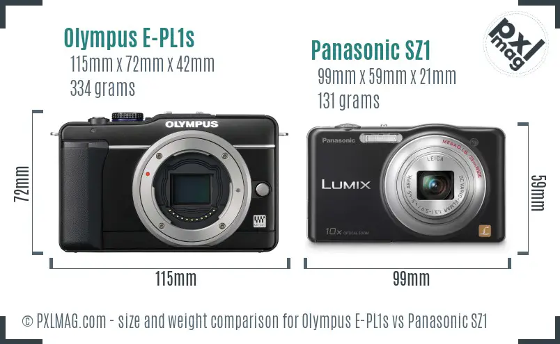 Olympus E-PL1s vs Panasonic SZ1 size comparison