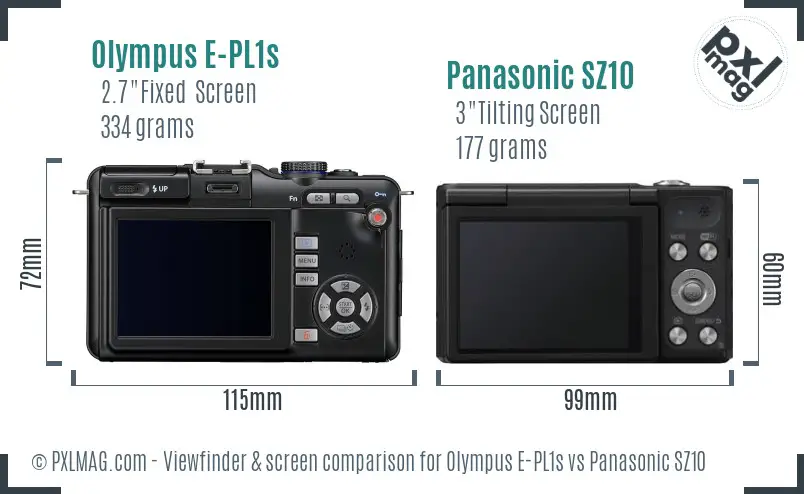 Olympus E-PL1s vs Panasonic SZ10 Screen and Viewfinder comparison