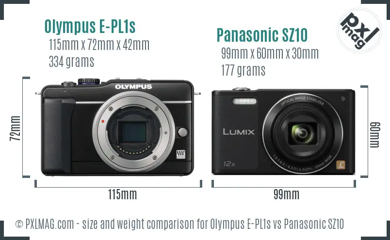 Olympus E-PL1s vs Panasonic SZ10 size comparison