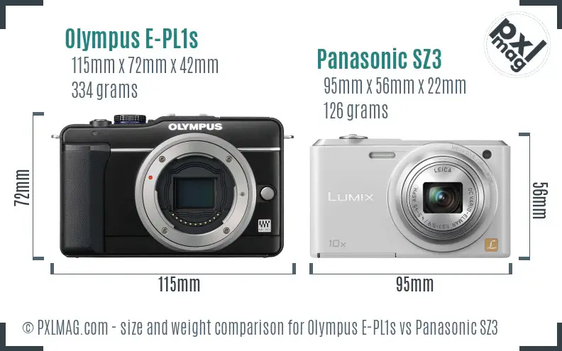 Olympus E-PL1s vs Panasonic SZ3 size comparison