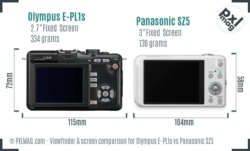 Olympus E-PL1s vs Panasonic SZ5 Screen and Viewfinder comparison