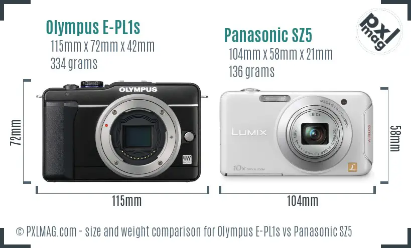 Olympus E-PL1s vs Panasonic SZ5 size comparison