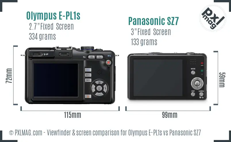 Olympus E-PL1s vs Panasonic SZ7 Screen and Viewfinder comparison