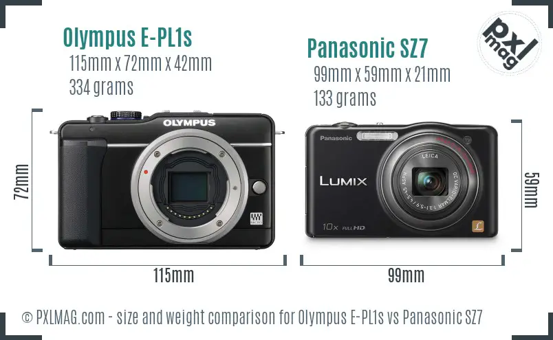 Olympus E-PL1s vs Panasonic SZ7 size comparison