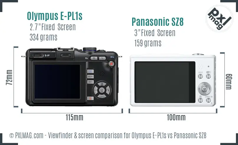 Olympus E-PL1s vs Panasonic SZ8 Screen and Viewfinder comparison