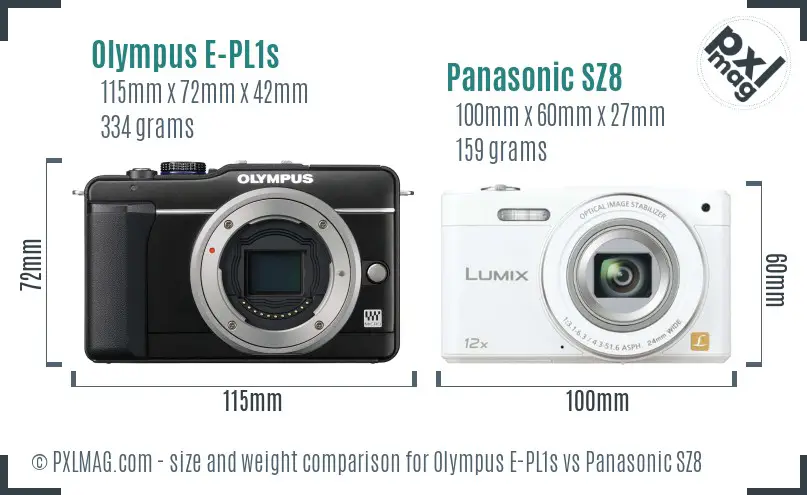 Olympus E-PL1s vs Panasonic SZ8 size comparison