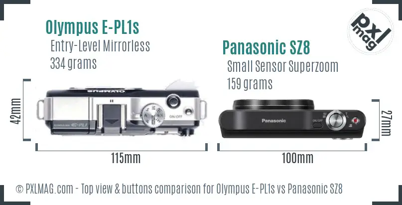 Olympus E-PL1s vs Panasonic SZ8 top view buttons comparison