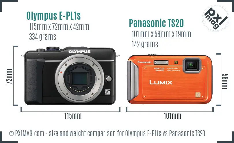 Olympus E-PL1s vs Panasonic TS20 size comparison