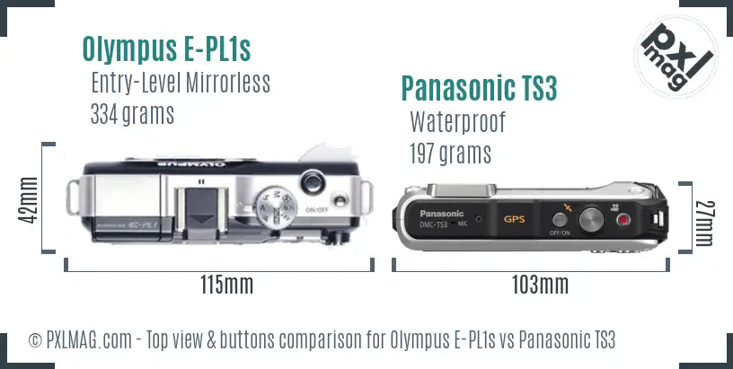 Olympus E-PL1s vs Panasonic TS3 top view buttons comparison