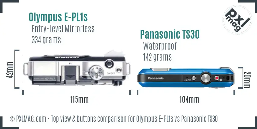Olympus E-PL1s vs Panasonic TS30 top view buttons comparison