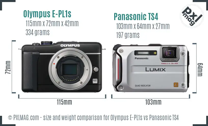 Olympus E-PL1s vs Panasonic TS4 size comparison