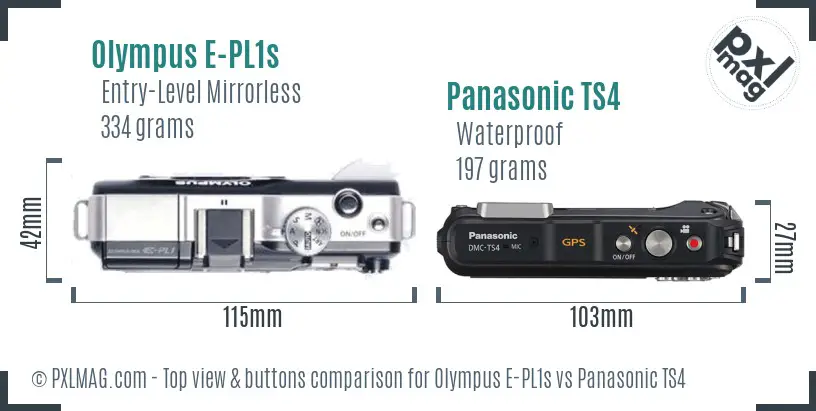 Olympus E-PL1s vs Panasonic TS4 top view buttons comparison