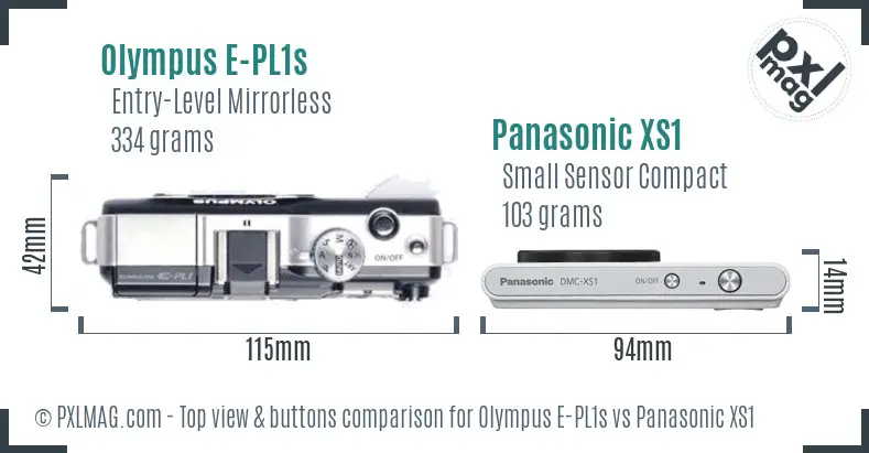 Olympus E-PL1s vs Panasonic XS1 top view buttons comparison