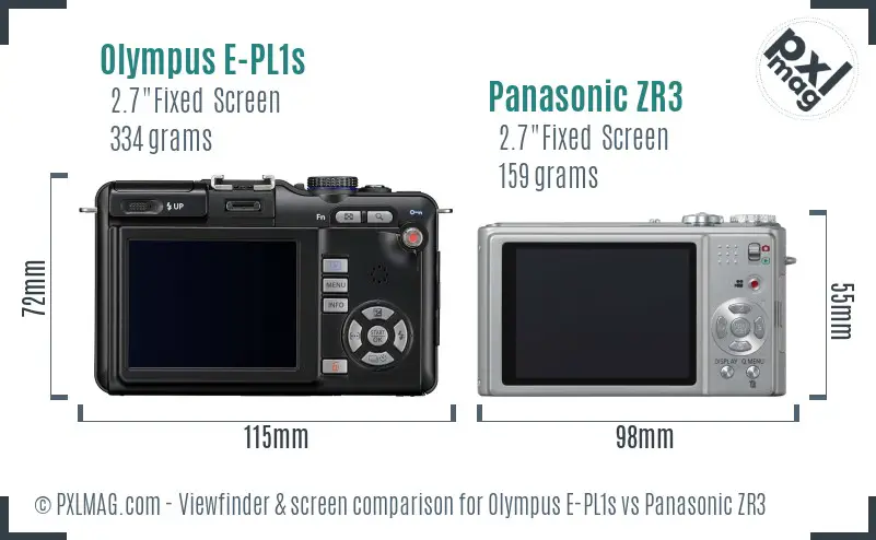 Olympus E-PL1s vs Panasonic ZR3 Screen and Viewfinder comparison