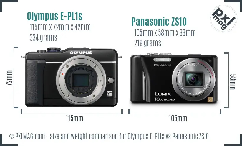 Olympus E-PL1s vs Panasonic ZS10 size comparison