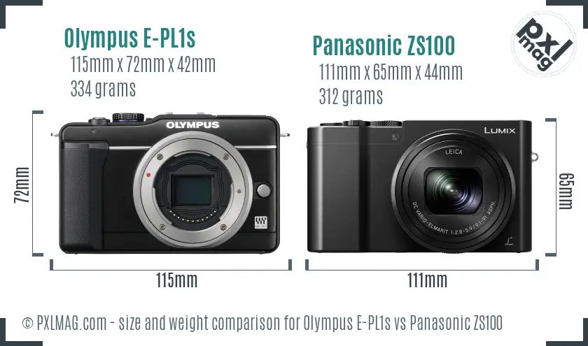 Olympus E-PL1s vs Panasonic ZS100 size comparison
