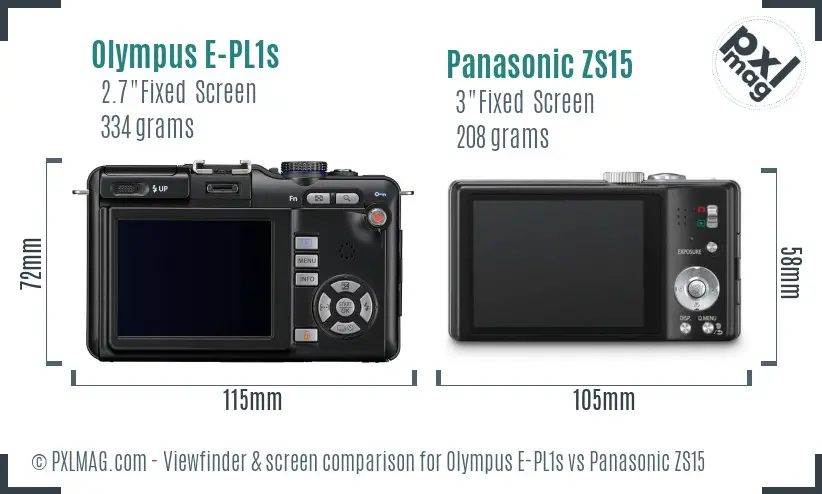 Olympus E-PL1s vs Panasonic ZS15 Screen and Viewfinder comparison