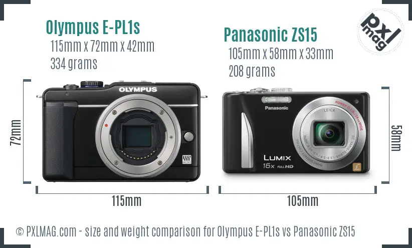 Olympus E-PL1s vs Panasonic ZS15 size comparison