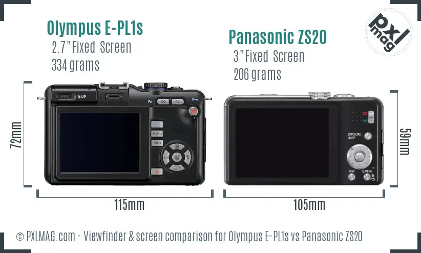 Olympus E-PL1s vs Panasonic ZS20 Screen and Viewfinder comparison