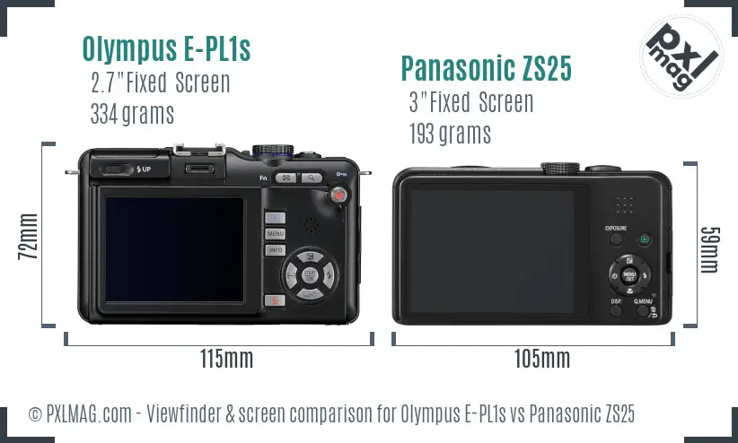 Olympus E-PL1s vs Panasonic ZS25 Screen and Viewfinder comparison