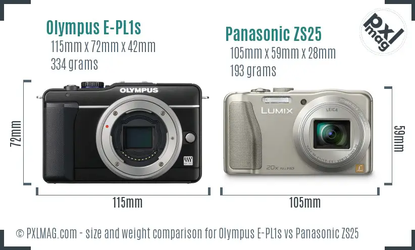 Olympus E-PL1s vs Panasonic ZS25 size comparison