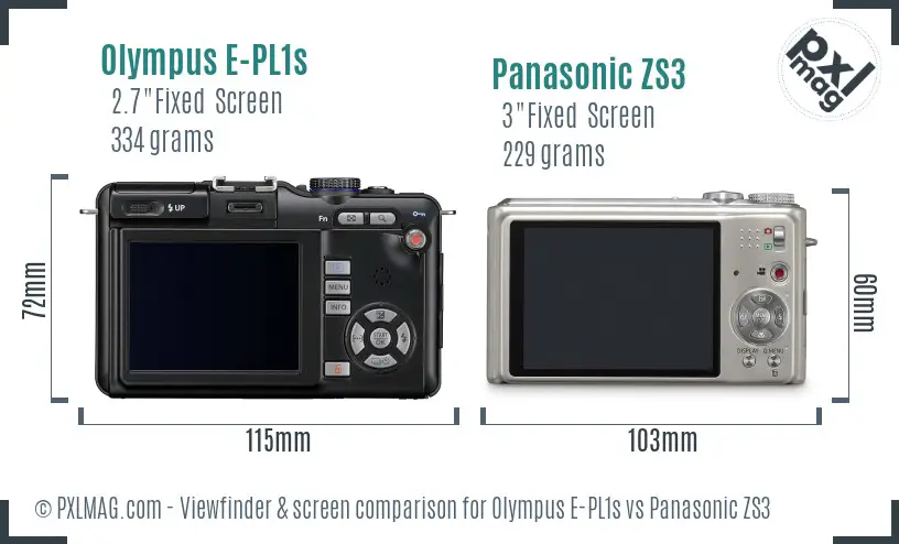 Olympus E-PL1s vs Panasonic ZS3 Screen and Viewfinder comparison