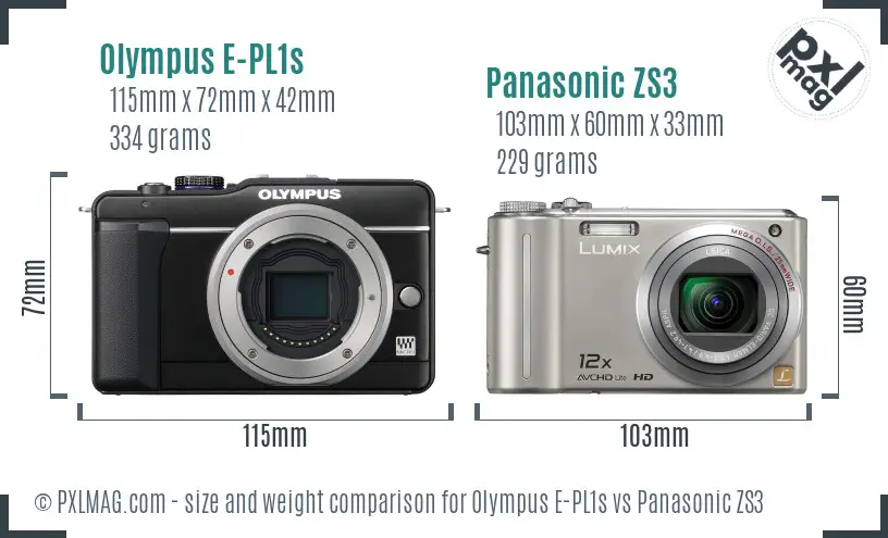 Olympus E-PL1s vs Panasonic ZS3 size comparison
