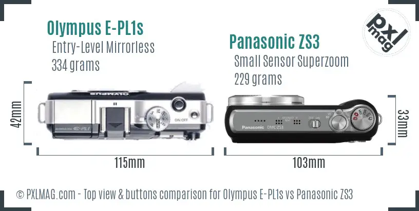 Olympus E-PL1s vs Panasonic ZS3 top view buttons comparison