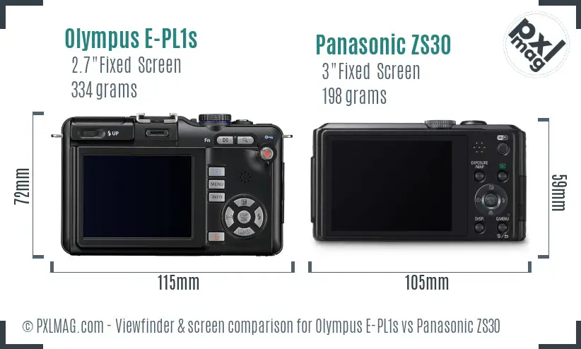 Olympus E-PL1s vs Panasonic ZS30 Screen and Viewfinder comparison