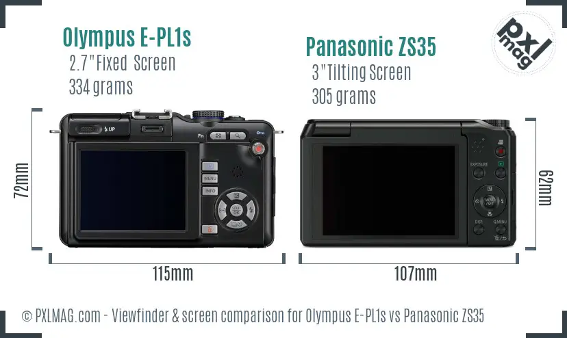 Olympus E-PL1s vs Panasonic ZS35 Screen and Viewfinder comparison