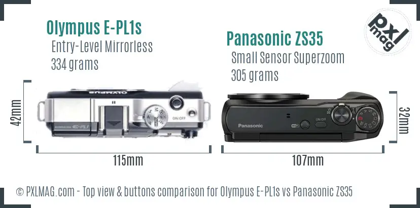 Olympus E-PL1s vs Panasonic ZS35 top view buttons comparison