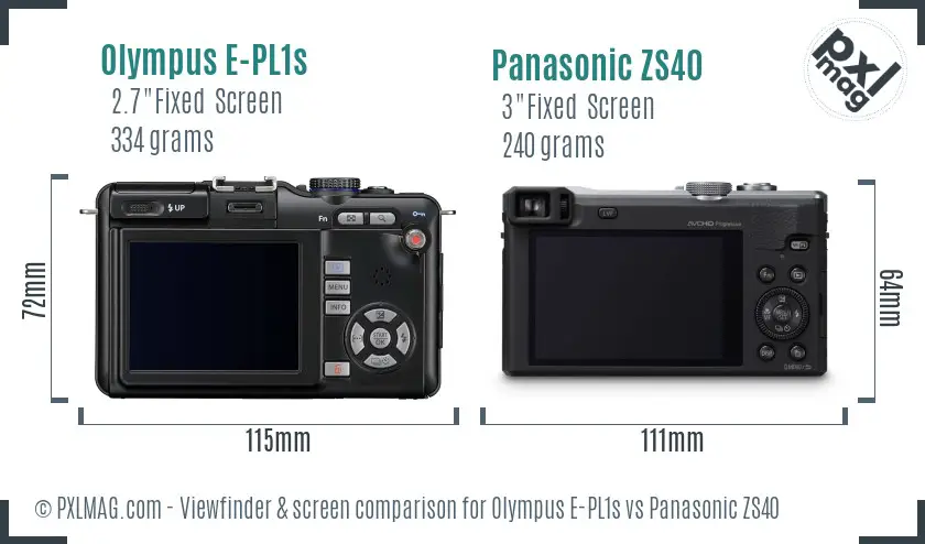 Olympus E-PL1s vs Panasonic ZS40 Screen and Viewfinder comparison
