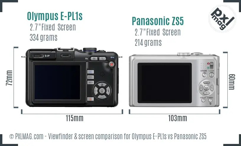 Olympus E-PL1s vs Panasonic ZS5 Screen and Viewfinder comparison