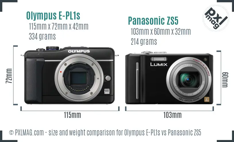 Olympus E-PL1s vs Panasonic ZS5 size comparison