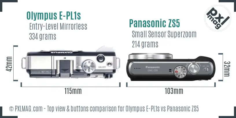 Olympus E-PL1s vs Panasonic ZS5 top view buttons comparison