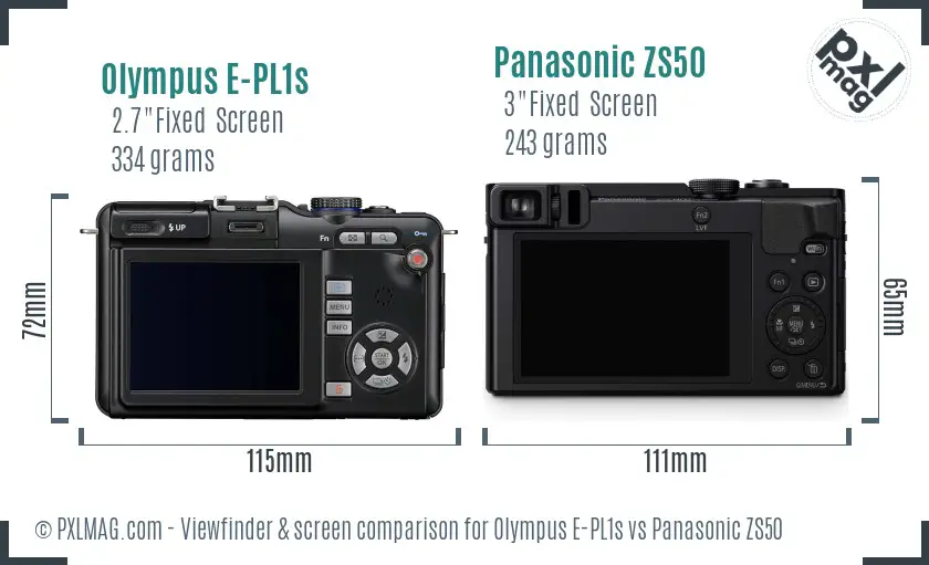 Olympus E-PL1s vs Panasonic ZS50 Screen and Viewfinder comparison