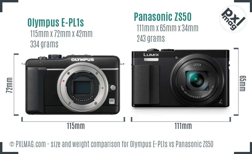 Olympus E-PL1s vs Panasonic ZS50 size comparison