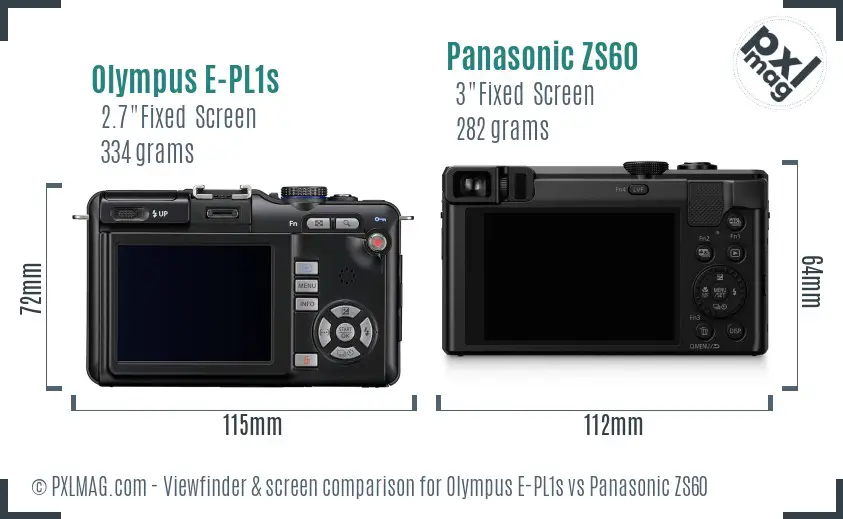 Olympus E-PL1s vs Panasonic ZS60 Screen and Viewfinder comparison
