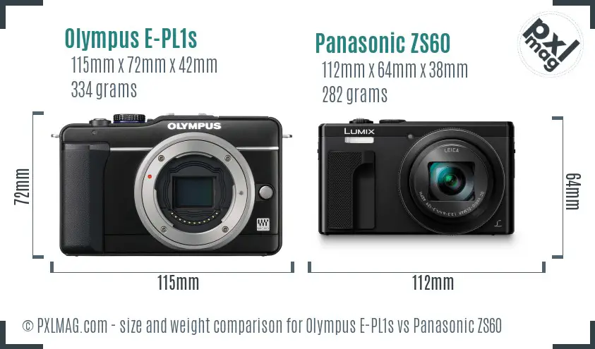 Olympus E-PL1s vs Panasonic ZS60 size comparison