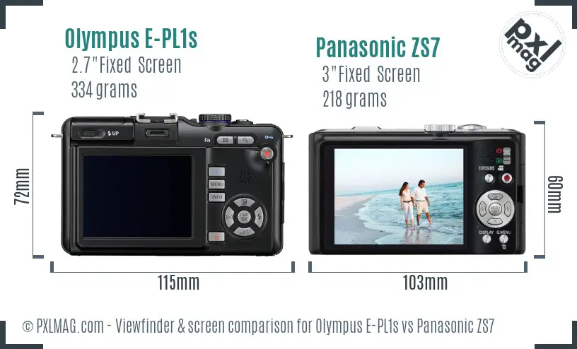 Olympus E-PL1s vs Panasonic ZS7 Screen and Viewfinder comparison