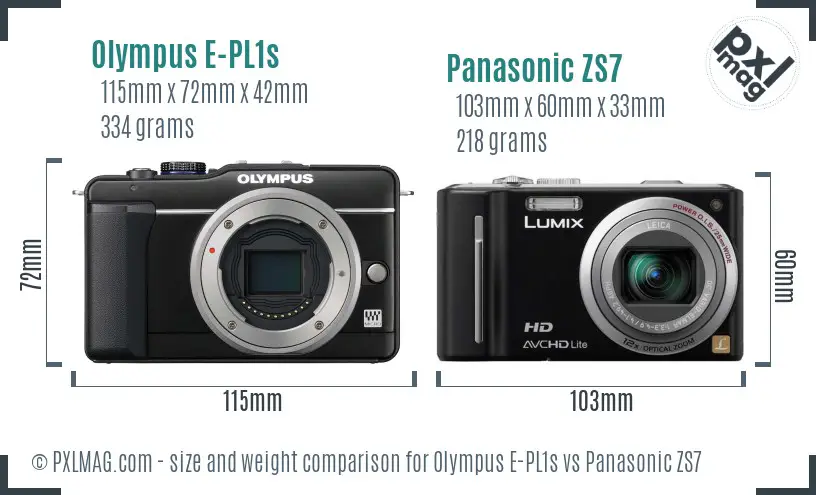 Olympus E-PL1s vs Panasonic ZS7 size comparison