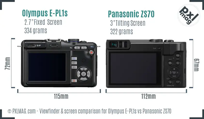 Olympus E-PL1s vs Panasonic ZS70 Screen and Viewfinder comparison