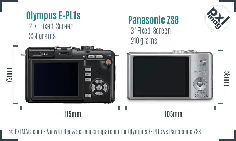 Olympus E-PL1s vs Panasonic ZS8 Screen and Viewfinder comparison