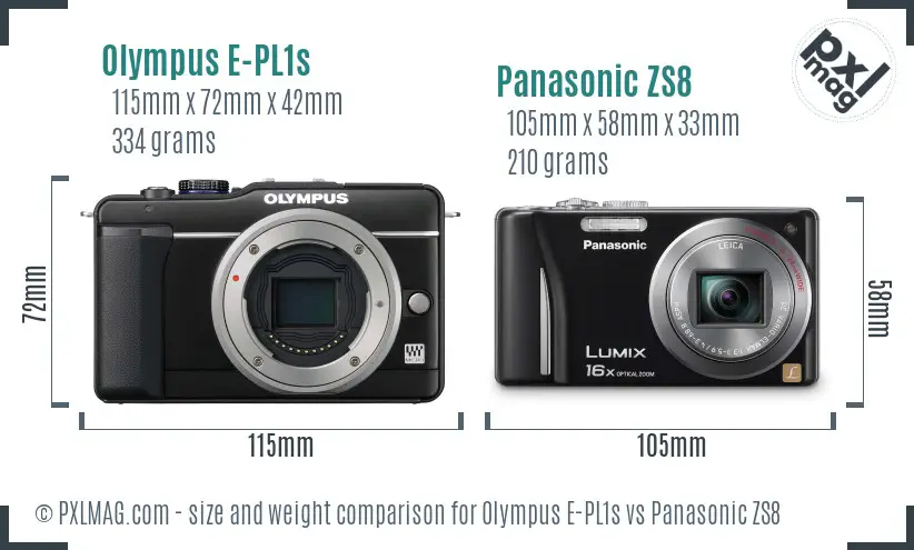 Olympus E-PL1s vs Panasonic ZS8 size comparison