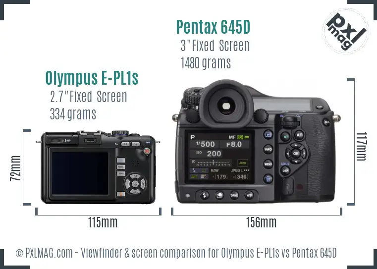 Olympus E-PL1s vs Pentax 645D Screen and Viewfinder comparison
