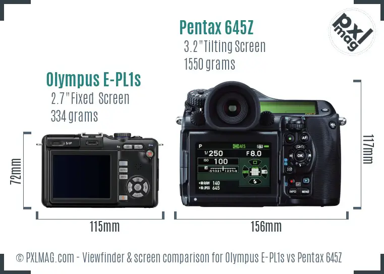 Olympus E-PL1s vs Pentax 645Z Screen and Viewfinder comparison