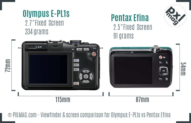 Olympus E-PL1s vs Pentax Efina Screen and Viewfinder comparison