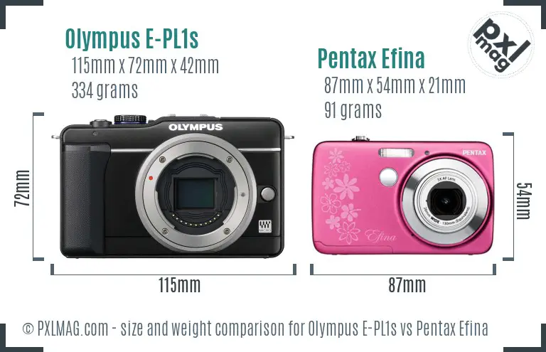 Olympus E-PL1s vs Pentax Efina size comparison