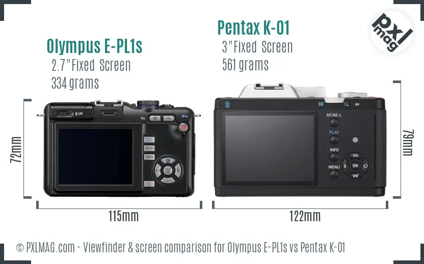 Olympus E-PL1s vs Pentax K-01 Screen and Viewfinder comparison